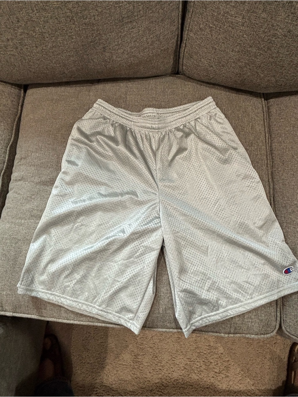 Champion White Mesh Athletic Shorts with Logo